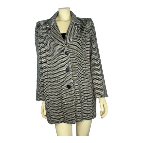 Vintage Herman Kay Herringbone Tweed black & white wool Coat size medium - Picture 1 of 16